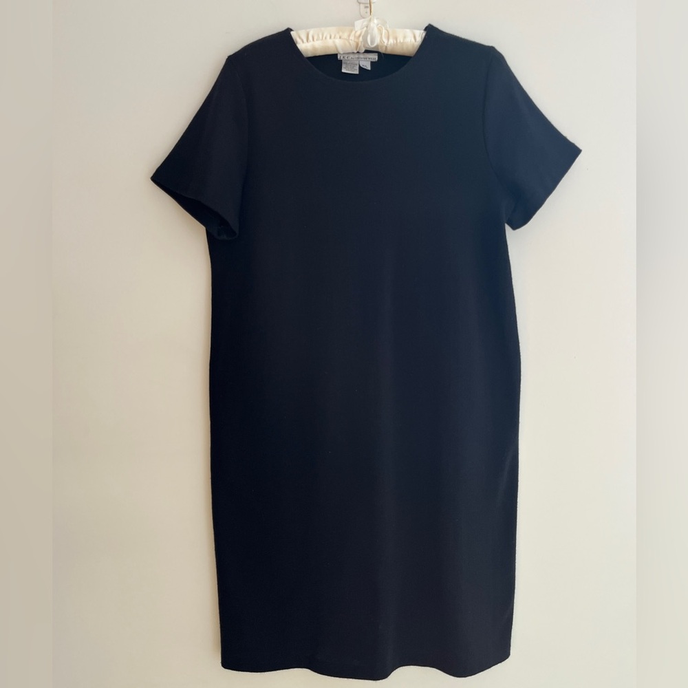 DRESS Black Knee Length T-Shirt Dress Basic Staple Travel Versatile Cruise Chic